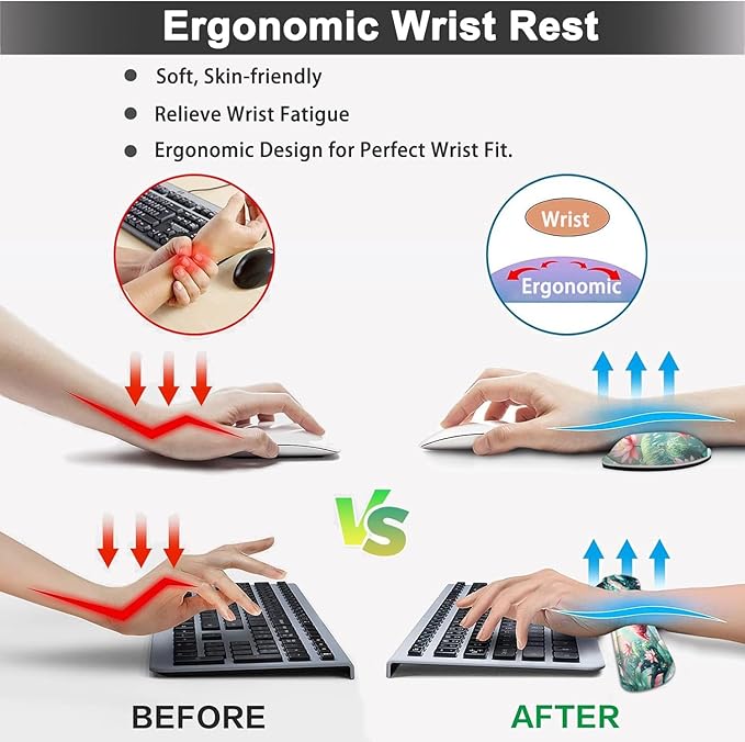 Large Mouse pad and Keyboard Support Set, Ergonomic Memory Foam Keyboard Wrist Rest, Extended Gaming Mouse Pad with Stitched Edges, Flamingo in Lotus Pond XXL Desk Mat (31.5 X 11.8 in)