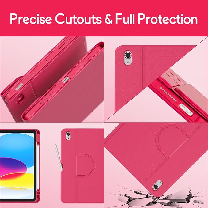 YBING for iPad A16 Case with Keyboard /11th Gen (2025) & iPad 10th Gen 10.9” (2022), 7-Color Backlit Detachable Keypad, 360° Rotating Magnetic Cover with Pencil Holder (Watermelon Red)