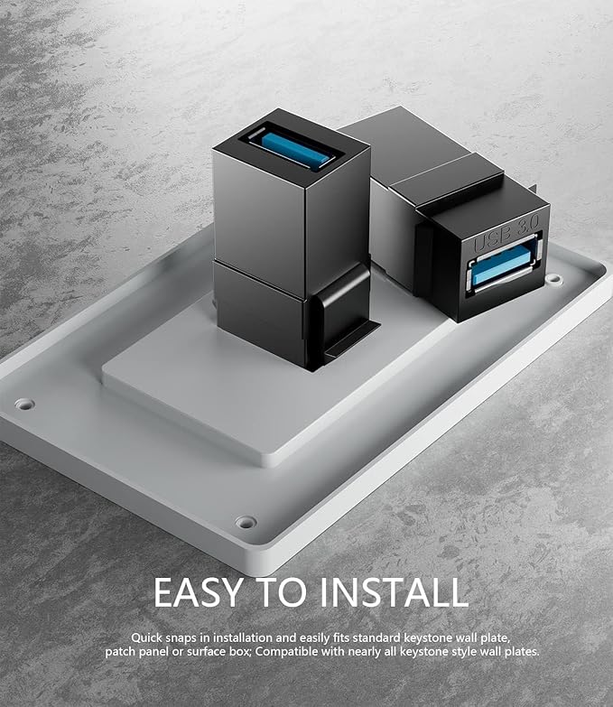 PANPEO USB 3.0 Keystone Jack Insert – Female to Female Coupler for Wall Plates & Panels (Black, 2 Pack)