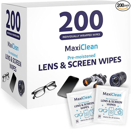 Lens Wipes for Eyeglasses – 200 Lens Wipes Individually Wrapped, Pre-moistened Eyeglass Cleaning Wipes, for Glasses Cleaner, Sunglasses, Camera Lenses, Laptop Screens, Phones, Happy Eye Glasses