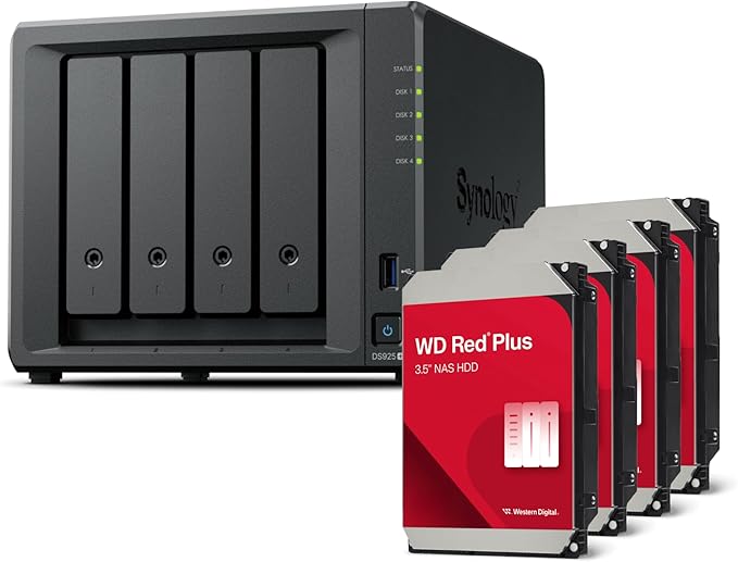 Synology DS925+(2X 2.5GbE Ports, Ryzen V1500B, 4GB RAM) 4-Bay 16TB Bundle with 4X 4TB WD Red Plus