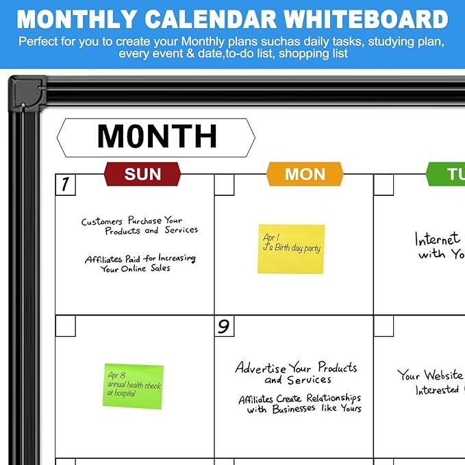 Calendar Whiteboard for Wall 48" x 36", Magnetic Dry Erase Calendar Monthly Dry Erase Board with Tray for Office Home and School