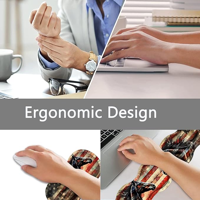 Large Gaming Mouse Pad + Keyboard Wrist Rest + Wrist Support + Coaster Set, Memory Foam Ergonomic for Easy Typing, XXL Extended Gaming Mouse Pad Table Pad - Flag Horse American