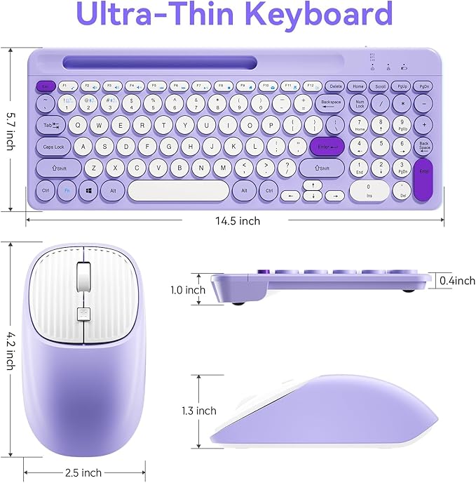 Bluetooth Keyboard and Mouse Wireless, Multi-Device Rechargeable Keyboard and Mouse Combo with Phone Holder (Bluetooth 5.0+3.0+2.4GHz) Quiet Ergonomic Compatible with Mac/Windows/iOS/Android