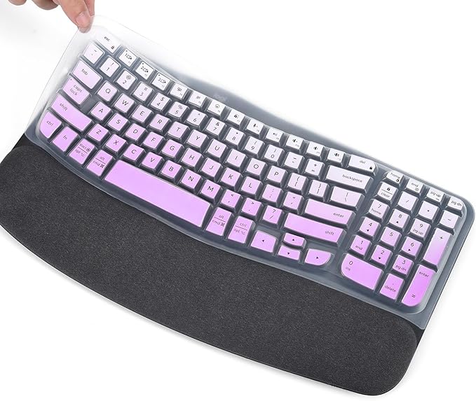 Keyboard Cover Skin for Logitech Wave Keys MK670 Combo Keyboard Skin, Logitech Wave Keys Wireless Ergonomic Keyboard Cover Protector Skin Accessories, Ombre Purple