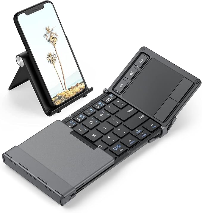 iClever Foldable Keyboard with Touchpad, BK08 Portable Tri-Folding Bluetooth Keyboard for iPad, iPhone, Windows, Mac & Android — Connect Up to 3 Devices
