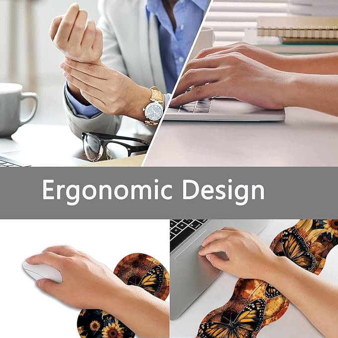 Large Gaming Mouse Pad + Keyboard Wrist Rest + Wrist Support + Coaster Set, Memory Foam Ergonomic for Easy Typing, XXL Extended Gaming Mouse Pad Table Pad - Sunflower and Butterfly