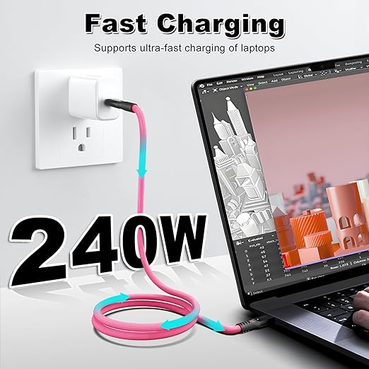 40Gbps Thunderbolt 4 Cable 6.6ft USB C to USB C Cable, 240W(5A) Charging Cord, Braided Type C Cable Compatible for Dual 8K/4K Display, USB8, SSD, eGPU, Mac Studio/mini, iPhone