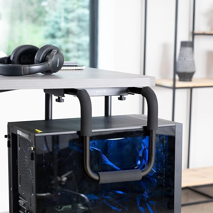 VIVO X-Large Heavy Duty Adjustable Under-Desk Mount, Home and Office Computer CPU Tower Stand with Secure Locking, Holds up to 66 lbs, Black, MOUNT-PC04B-L