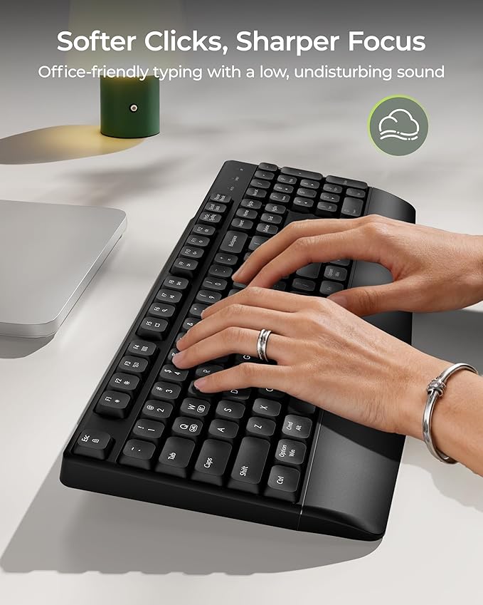 seenda Bluetooth Wireless Keyboard, Wireless Ergonomic Keyboard with Wrist Rest, Multi-Device Bluetooth Keyboard with Number Pad, Full-Size Keyboard for Computer/Laptop/Mac/MacBook, Black