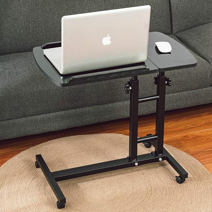 Adjustable Laptop Desk with Wheels, Laptop cart, Over Bed, Bed Side Table, Tiltable Table and Laptop Stand-Black