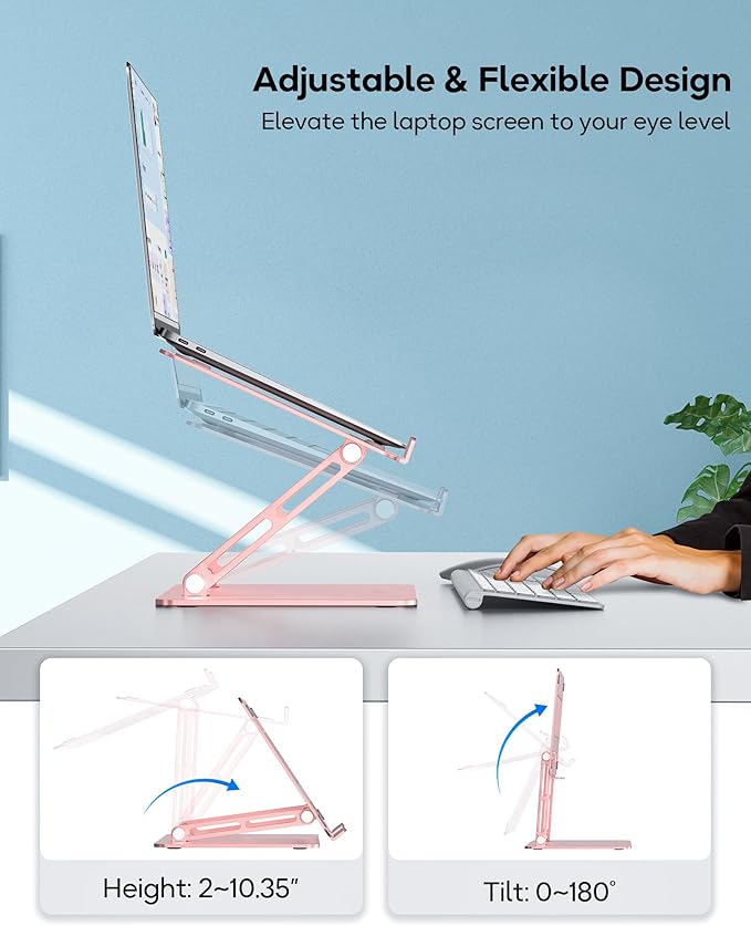 Adjustable Laptop Stand, Ergonomic Computer Stand for Desk, Aluminum Ventilated Colling Printer Stand Compatible with MacBook Pro Air, HP, 10-15.6" All Laptops