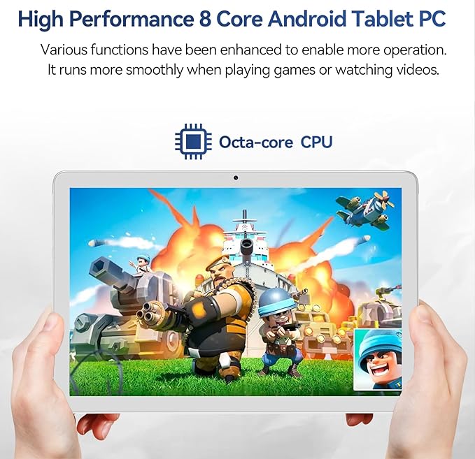 Tablet 10.1 Inch 128 Storage+1TB Expand 2 in 1 Android Tablets, Tablet with Keyboard Case Mouse, 5G Dual WiFi, GPS, Octa Core, HD Touchscreen,13MP Dual Camera, Bluetooth, 7000 mAh Battery -Silver