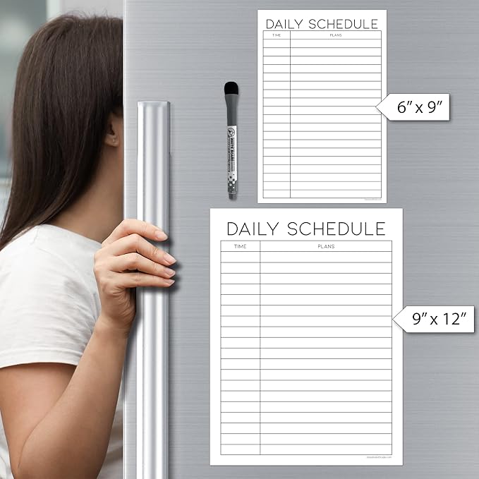 Dry Erase Daily Schedule Planner Sticker Decal by Glassboard Studio | Removable & Reusable | Magnetic Fine-Tip Marker Included (6 x 9 inches, White)