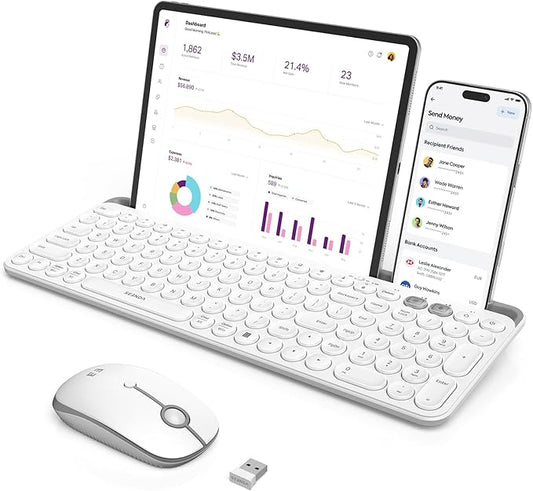 seenda Bluetooth Keyboard and Mouse for iPad, CTU-301 Wireless Multi-Device Connection Bluetooth+2.4G Keyboard Mouse Combo with Tablet Holder for iPad/MacBook/Windows, iOS/Andriod/Phone, White