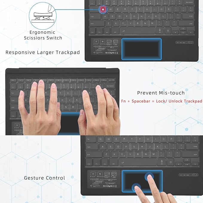 Surface Pro 7 Keyboard, Bluetooth Keyboard for Microsoft Surface Pro 7 Plus/ 7/6/ 5/4 /3, Multi-Gesture Touchpad, 7 Color Backlight, Magnetic Detachable