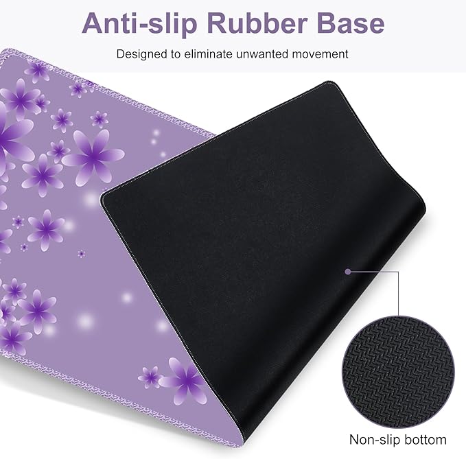 Purple Butterflies Florals Mouse Pad, XXL Large Desk Mat Extended Reading Desk pad, 4PCS Non-Slip Rubber Base Computer Big Mousepads for Work, Game, Office, Home Decor Girls Woemn Gifts Accessories