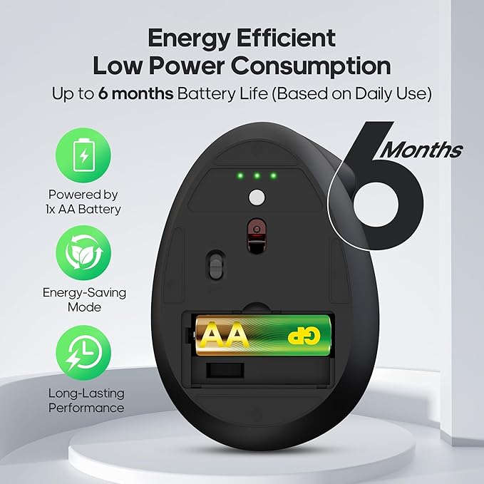 Ergonomic Vertical Mouse,Wireless Bluetooth 5.0 and 2.4G Mouse,Silent Click, 60% Reduced Wrist Pressure,3 Adjustable DPI for PC,Mac,Laptop,Computer,Home,Office Use (Black)