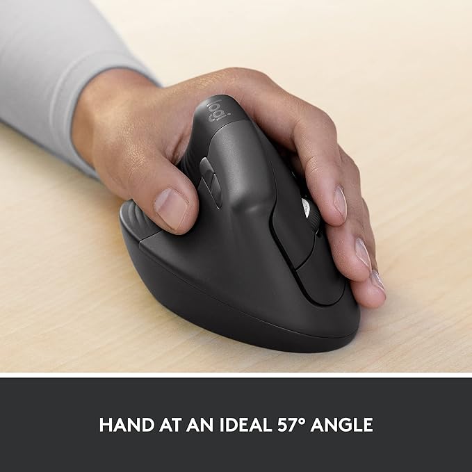 Logitech Lift for Business Left, Vertical Ergonomic Mouse - Left-Handed, Wireless, Bluetooth or Secured Logi Bolt USB, Quiet clicks, Globally Certified, Windows/Mac/Chrome/Linux - Graphite