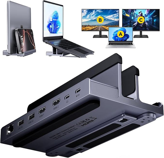 Laptop Docking Station Stand Dual 4K Monitor: QUUGE USB C Docking Station Dual Monitor for Laptop, 2 HDMI (Single 4K@120Hz), 2 USB3.0 Ports, 100W PD, RJ45 Ethernet, Universal Laptop Stand USB C Dock