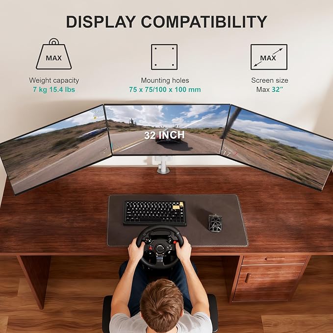WALI Triple Monitor Mount for 13-32 inch Screens, Adjustable 3 Monitor Desk Mount with Swivel, Tilt, Clamp & Grommet Kit, Gas Spring Arm Triple Monitor Stand, VESA 75x75/100x100mm (GSDM003W), White