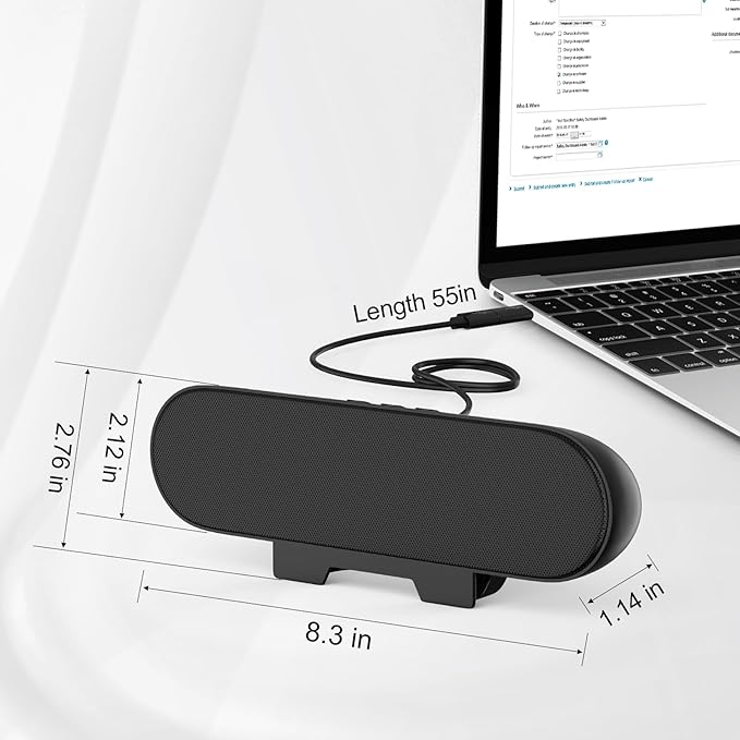 Computer Speakers for Desktop Monitor,Single Speakers for Desktop PC,Laptop Speaker with Loud Sound,Volume Control Easily Clamps to Monitors(USB-C to USB Adapter Included) (Black)