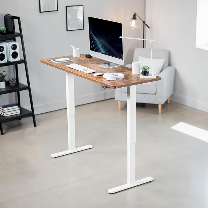 VIVO Electric 60 x 24 inch Stand Up Desk, Height Adjustable, Rustic Vintage Brown Top White Frame, Home and Office Furniture Sets, DESK-KIT-W06N