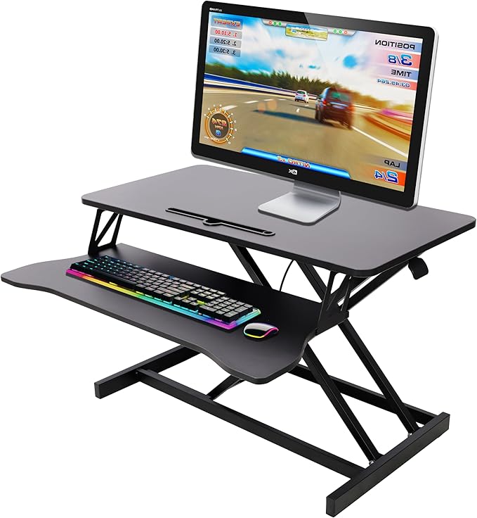 Standing Desk Converter, 32" Wide, Height Adjustable Sit Stand Up Desk Riser with Keyboard Tray, Desktop Workstation for Home Office Computer Laptop, Black