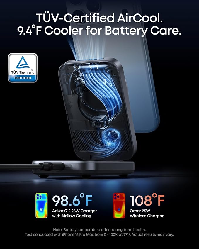 Anker Prime 3-in-1 Wireless Charging Station, MagSafe Charger Stand Compatible, Qi2 25W Certified Palm-Sized Foldable Charger for iPhone 17/16, Apple Watch, AirPods (Non-Battery, Adapter Included)