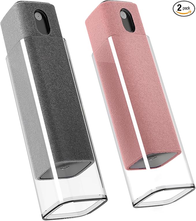 EVEO Car Screen Cleaner Spray and Wipe -2-in-1 iPhone Cleaner, iPad Screen Cleaner & Phone Screen Cleaner - Touchscreen Mist Cleaner for Laptop, Computer, MacBook and More - 2 Pack (Grey & Rose Gold)