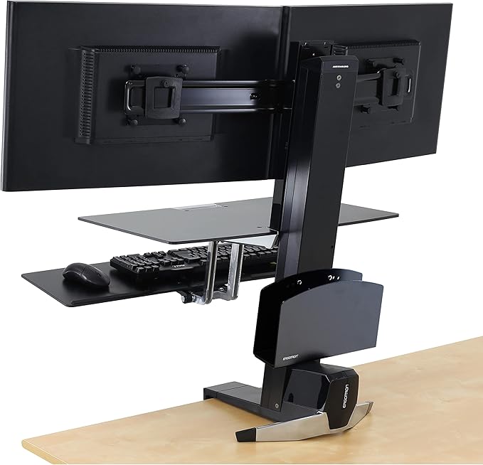 Ergotron – WorkFit-S Dual Monitor Standing Desk Converter, Sit Stand Workstation for Tabletops – with Worksurface, Black