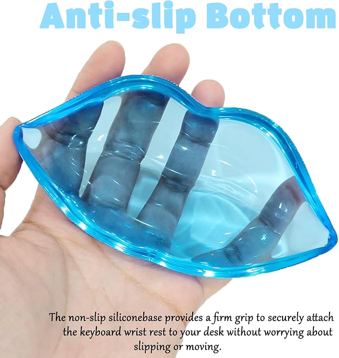 Gel Wrist Rest for Keyboard and Mouse Transparent Blue Lip Elbow Pad Cushion Ergonomic Cute Clear Cool Mouse Wrist Pad Silicone Non-Slip Support for Computer Gaming Home Office Women Girl Hand Pillow