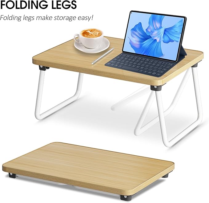 Lap Desks Laptop Tray for Bed or Couch, Breakfast Serving Tray with Folding Legs,Portable & Lightweight Mini Table, Laptop Stand for Working, Reading and Writing,Beige