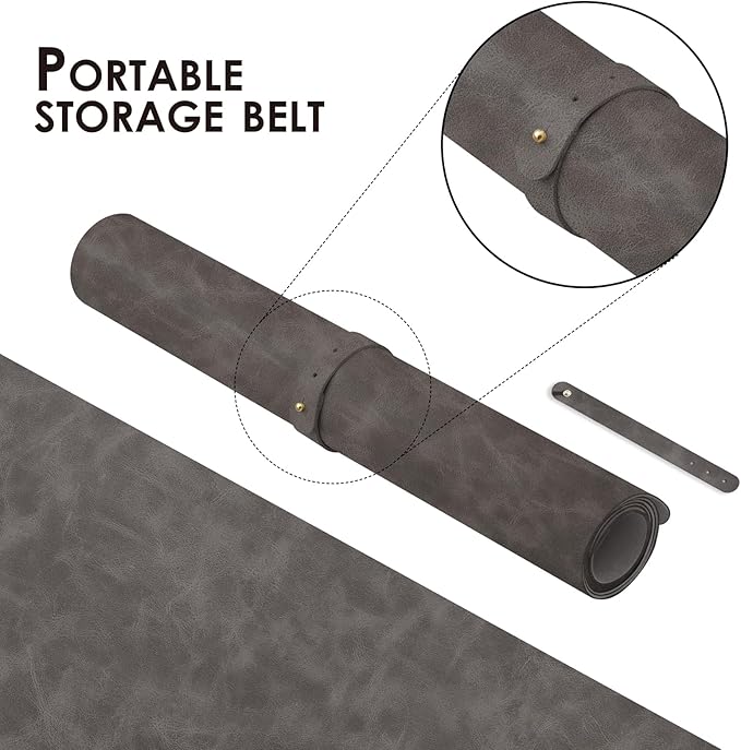 Distressed Leather Desk Mat - Non-Slip PU Desk Pad for Office and Home - Desk Organization and Accessories - Ideal for Large Mouse Pad and Desk Mats on Top of Desks(Slate Gray,31.5"x 15.7")