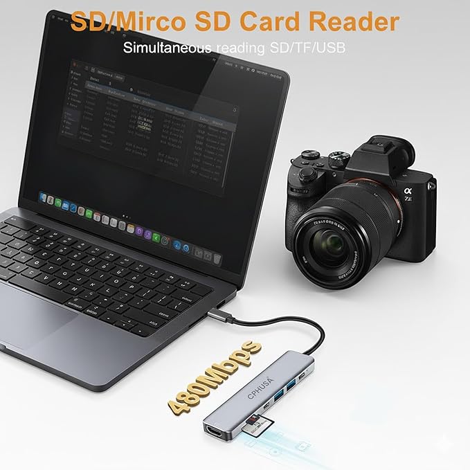 USB-C Hub 7-in-1 Multiport Adapter – 4K@30Hz HDMI, USB 3.0, USB 2.0, 100W PD Charging, SD/TF Card Reader – USB-C Docking Station for MacBook Pro/Air, Chromebook, Dell, HP & Type-C Devices