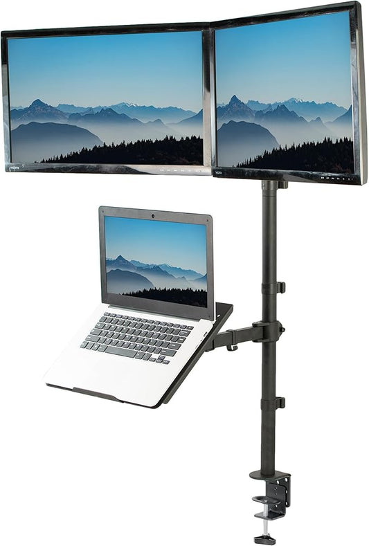VIVO Laptop and Dual 13 to 27 inch LCD Monitor Stand up Desk Mount, Extra Tall Adjustable Stand, Fits Laptops up to 17 inches, Black, STAND-V012L