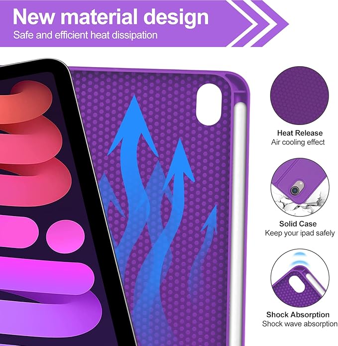 BORIYUAN iPad mini 7th Keyboard Case 2024, Detachable Wireless Bluetooth Keyboard Slim Folio Smart Cover with Build-in Pencil Holder for iPad mini 6th Generation 8.3 inch 2021 – Purple