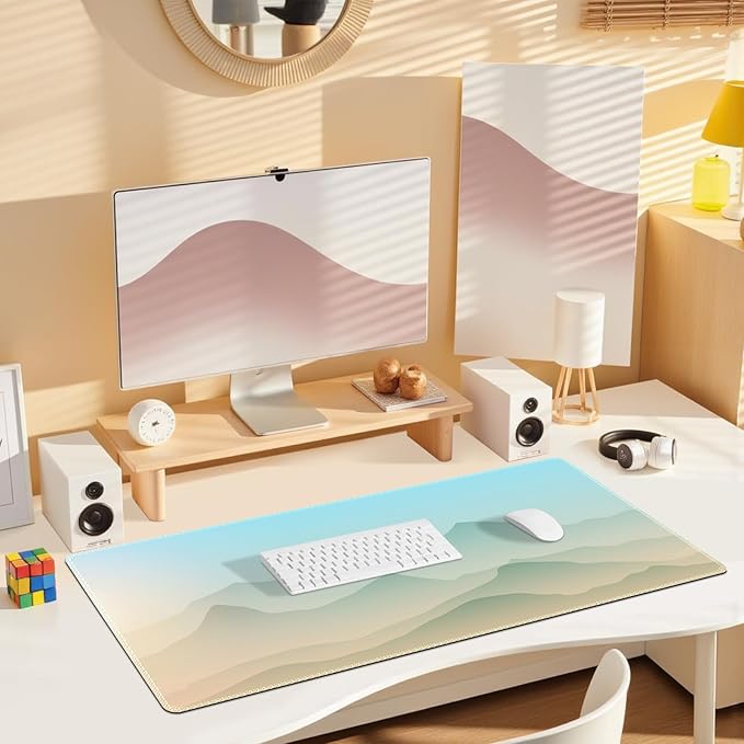 Desk Mat for Keyboard and Mouse, Large Non-Slip Mouse Pad Keyboard Pad, Computer Mats for Desktop, Cute Desk Pad with Stitched Edges for Office, Gaming I Green Mountains