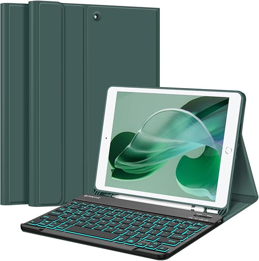 FINTIE Backlit Keyboard Case for iPad 9th / 8th / 7th Generation (2021/2020/2019) 10.2 Inch, Soft TPU Back Cover with 7 Colors Backlight Magnetically Detachable Bluetooth Keyboard, Midnight Green