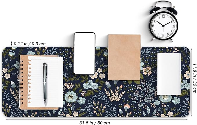 Gaming Mouse Pad, Large 31.5 x 11.8 inches Mousepad, Long Keyboard Pad, Cute Mouse Mat for Computer with Stitched Edges and Non-Slip Base (Black Flowers)