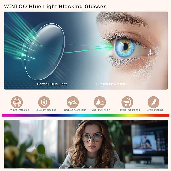 Blue Light Glasses for Woman Men | 99% Blue Light Blocking Glasses | Computer Glassess | Gaming | TV Phone Screen Reader Square Frame | Anti Eyestrain & UV Glare,4 Pack