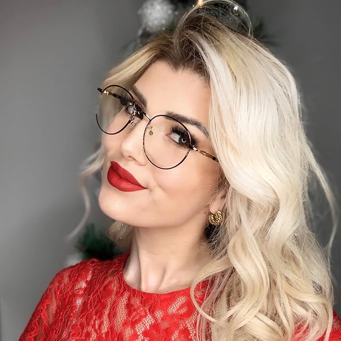 Cyxus Blue Light Glasses for Men and Women, Round Metal Frame Computer Eyeglasses for Office, Gaming, Reading 8090