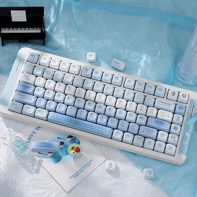 Blue PBT Keycaps, MOA Profile Keyboard Keycaps, Dye-Sub Keycap Set 120 Keys Cute Key Cap for 61/64/68/84/87/100/104/108 Cherry MX Switches Gaming Mechanical Keyboards