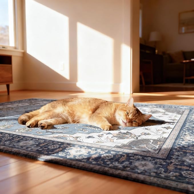 36"x48" Office Chair Mat for Hardwood, Under Desk Chair Mat for Home Office, Anti-Slip Office Rugs for Rolling Chairs, Floor Protector Washable Rugs Blue