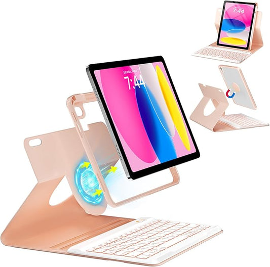 OYEEICE for iPad 11th 10th Generation Case with Keyboard - Upgraded 360 Magnetic Detachable Cover with Backlit Keyboard, Pencil Holder for iPad 11-inch A16 2025 10th Gen 10.9 inch - Pink
