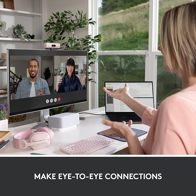 Logitech Brio 500 Full HD 1080p Webcam with Auto Light Correction, Dual Noise Reduction Mics, Privacy Cover, Works with Teams, Meet, Zoom - Rose