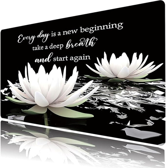 LB Black and White Floral Mouse Pad Plant Flower with Inspirational Quotes Large Mouse Pad for Desk Modern Aesthetic Desk Pad for Office and Home Non-Slip Rubber Base Mouse Mat 15.75L X 31.5W Inch