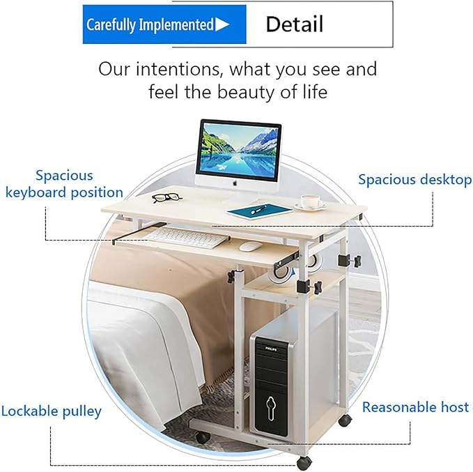 BBNB Laptop Desk, Standing Height Adjustable Computer Desk with Mobile Phone Tablet PC Slot Movable with Wheels, Portable Side Table for Bed Sofa (Color : B)