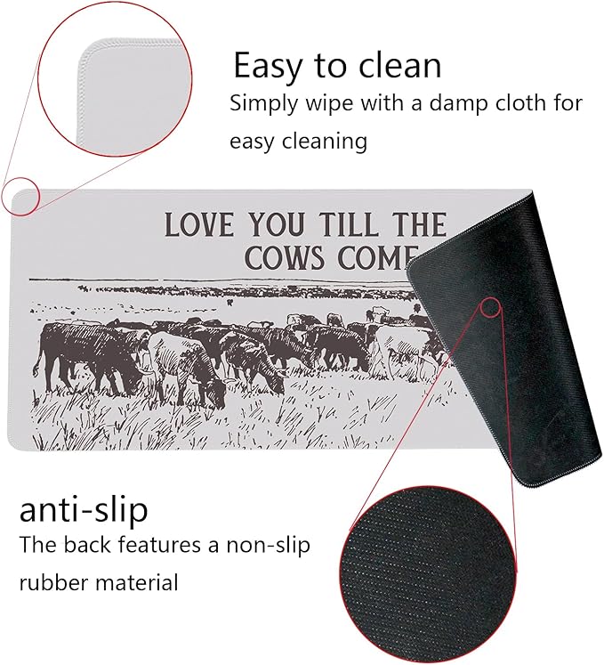 Grey Western Cowboy Art Mouse Pad,Retro Western Cows Desk Mat Laptop,XL Large Cowboy Preppy Mouse Pad,Vintage Mid Century Modern Masculine Desk Mat for Western Home Office Dorm,31.5 X 11.8 in