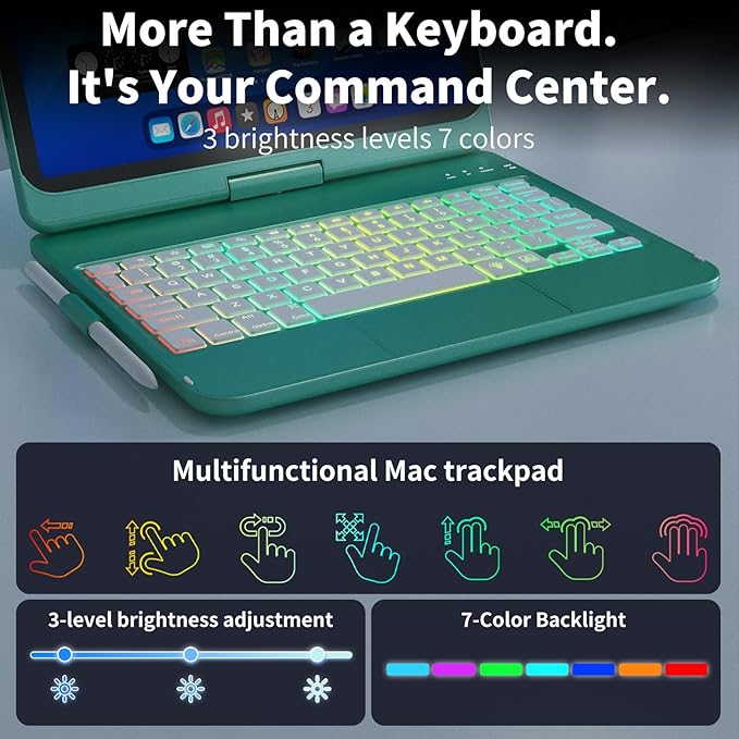 HOTLIFE for iPad A16 11th Generation/10th Generation Case with Keyboard,Touch Keyboard for iPad 11" /10th Gen 10.9 inch 2022-10 Color Backlight, 360° Rotatable Protective Cover (Lake Blue)